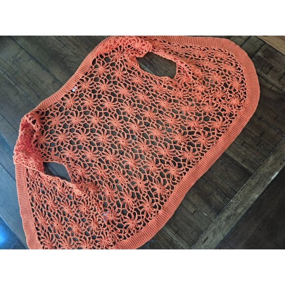 Erin London Orange Floral Open Knit Crochet Sweater Vest size L - Picture 2 of 5